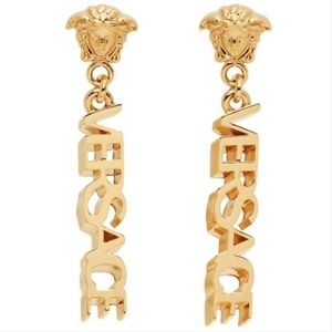 VERSACE Medusa logo bar gold tone earrings
